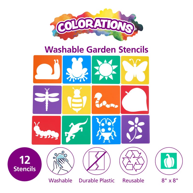 Colorations Garden Stencils, 12 Garden Designs, Made from Washable Plastic, 8 inches Each, Jumbo Size, Sturdy Stencils, Great for Creating Art, Kids Stencils, Stencils for Children - Image 2